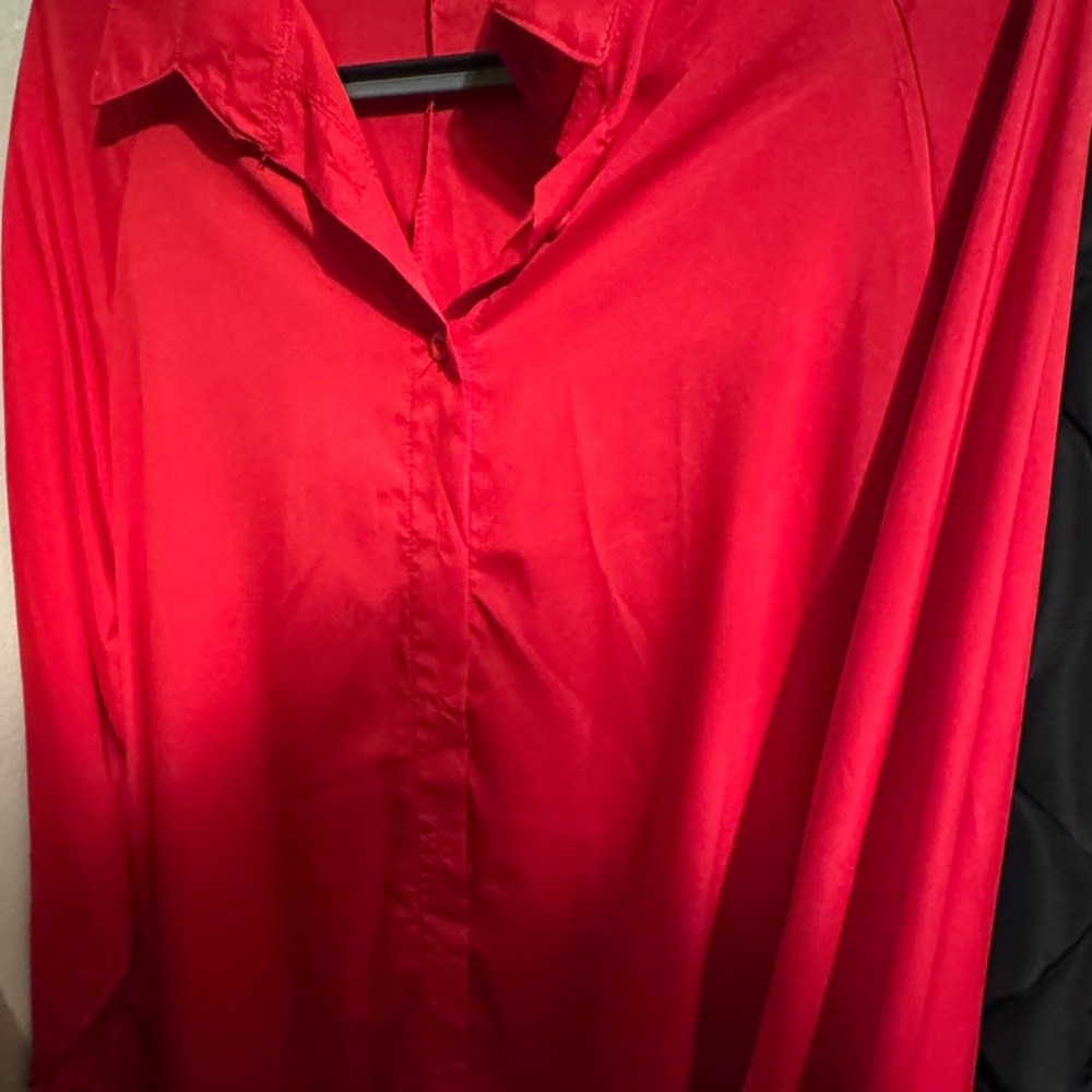 Vibrant Red Button-Up Shirt